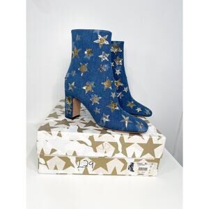 Valentino Garavani Bootie Women's 10 Blue Denim Boot Stars Sequins Embroidered